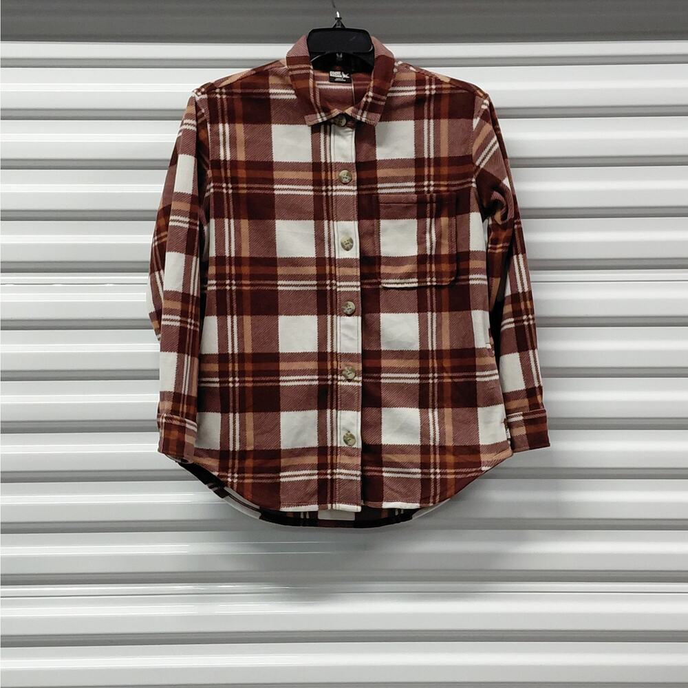 Eddie Bauer Womens Plaid Flannel Shirt Size Small Brown Shacket Cozy Gorpcore - Picture 4 of 14